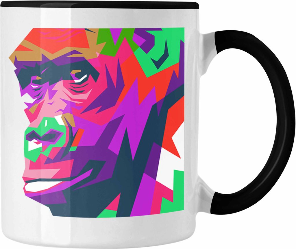Trendation - Chimpanse Tasse Geschenk Polygon Grafik Lustig (Schwarz)