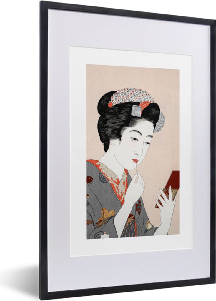 MuchoWow Gerahmtes Poster Frau - Kimono - Schminken - Japan - Vintage 40x60 cm - Poster mit Schwarzem Bilderrahmen Wandposter Rahmen Foto Bilder ...