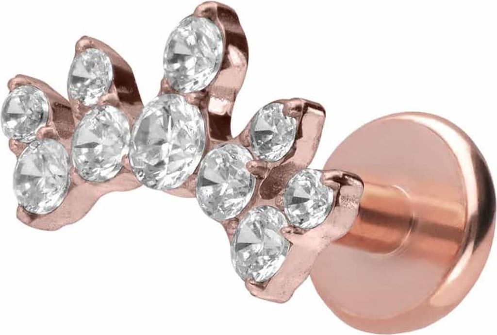 Ohrpiercing, Nasenpiercing Titan Labret mit Push Fit KRISTALLBOGEN RoséGold Stablänge: 6mm | Stabstärke: 1,2mm