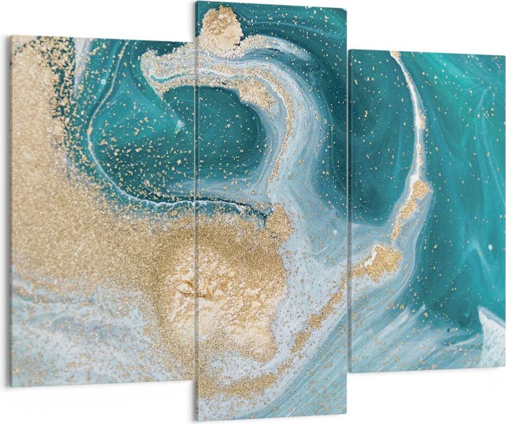 Bild auf Leinwand - Leinwandbild - 3 Teile - Golden Türkis Hintergrund - 130x100cm - Wand Bild - Wanddeko - Wandbilder - Leinwanddruck - Bilder - ...