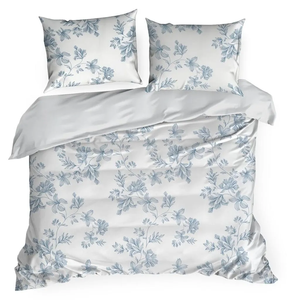 Parure de Lit 100% Coton avec Housse de Couette à Fleurs 160x200 cm