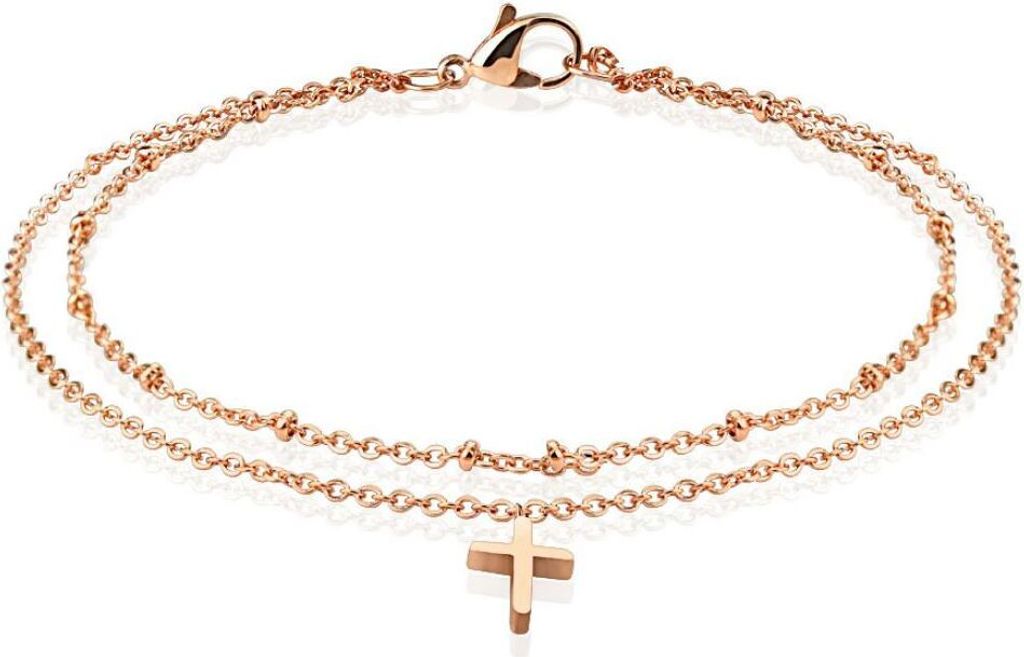 Bettelarmband doppelt mit Kreuz Charm Rosegold aus Edelstahl Damen