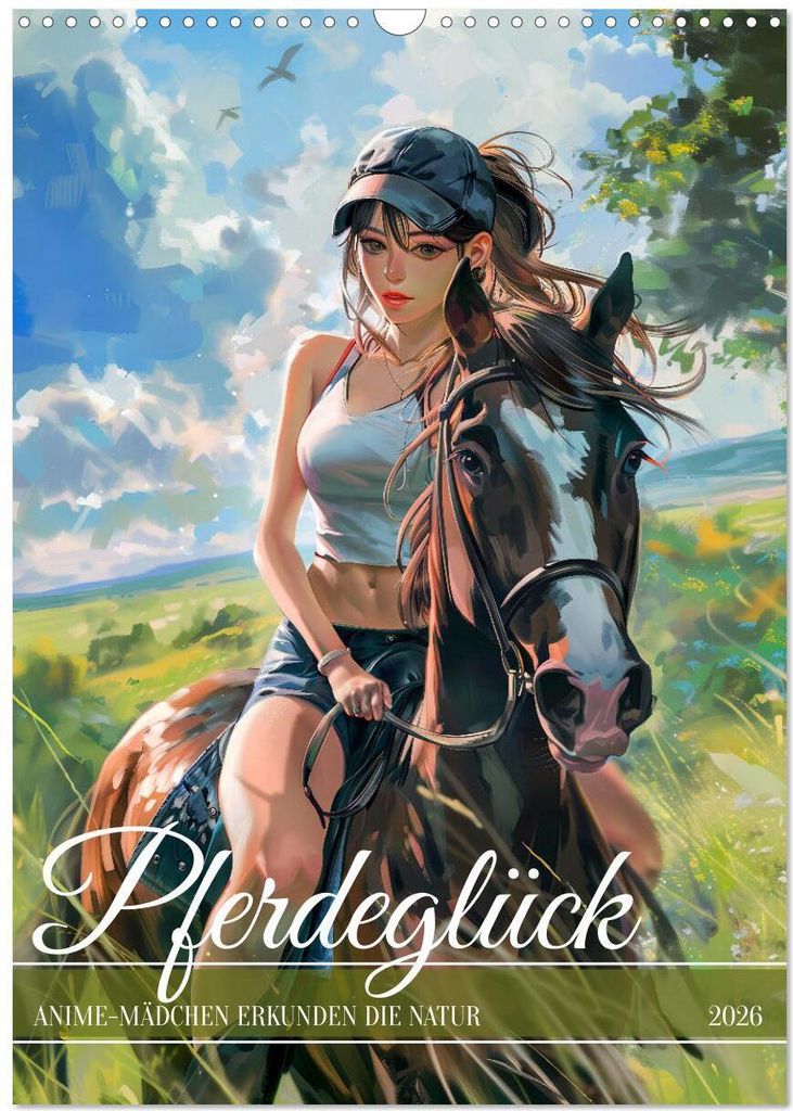Pferdeglück - Anime-Mädchen erkunden die Natur (Wandkalender 2026 DIN A3 hoch), CALVENDO Monatskalender