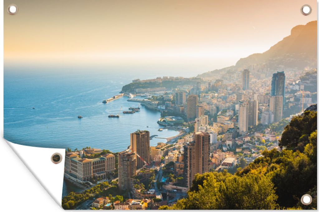MuchoWow 90x60 cm Outdoor-Poster Gartendeko Sichtschutz Garten Poster für den Garten Blick auf Monaco am Meer an einem Sommertag
