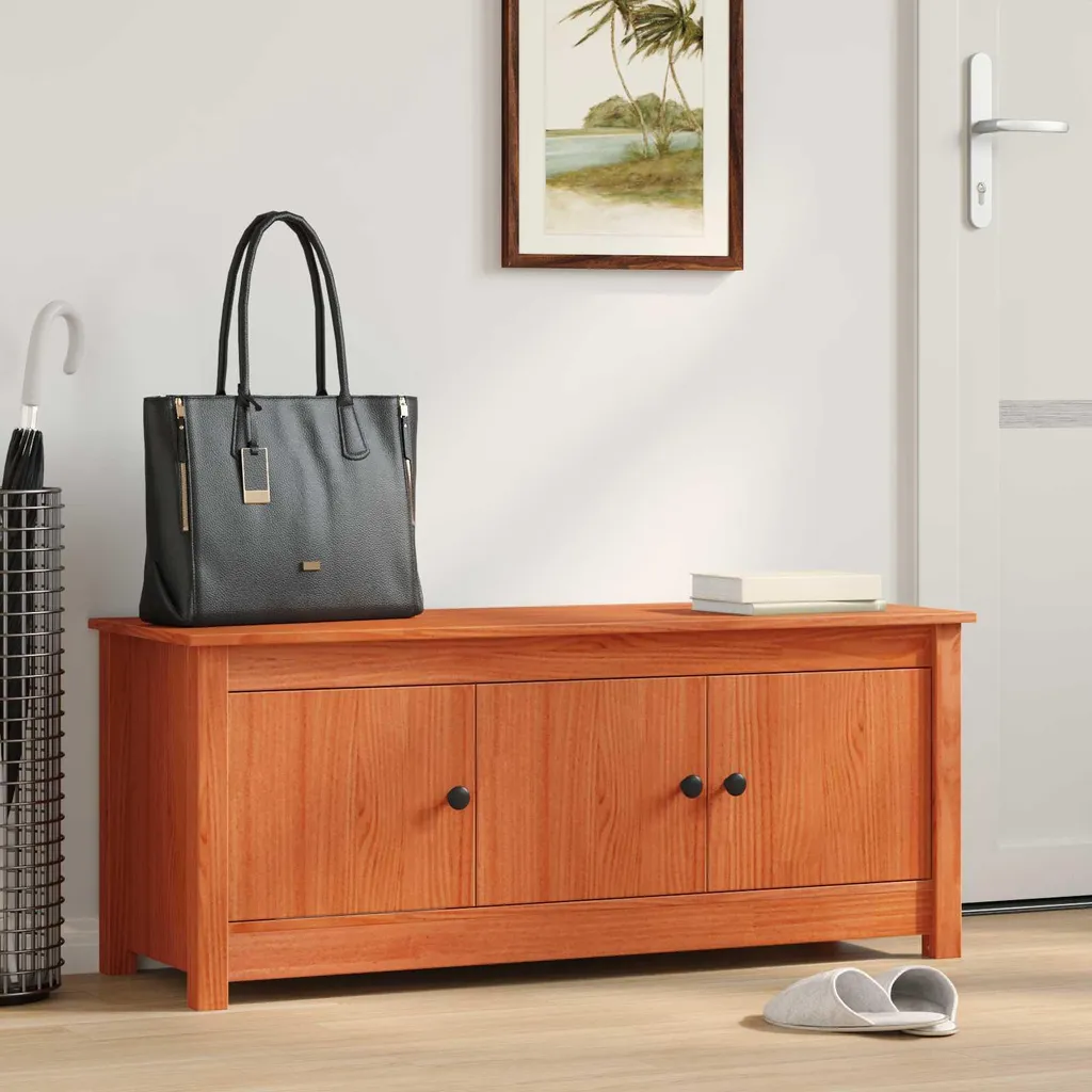 Armoire à chaussures pour entrée en bois massif marron 110x38x45,5 cm