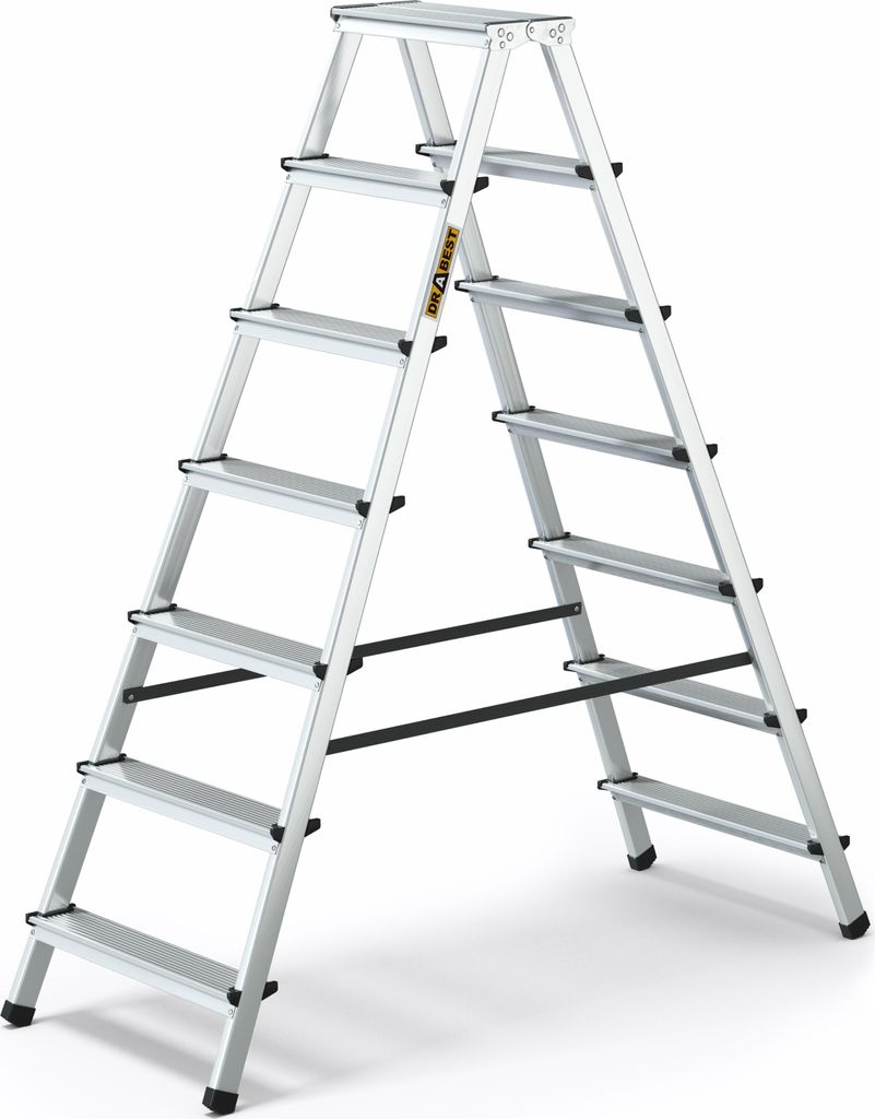 Drabest | Klappleiter - 7 Stufen, Tragfähigkeit 125kg - Doppelseitige Leiter, Alu Leiter, Anti-Rutsch-Füße, Trittleiter, Leiter