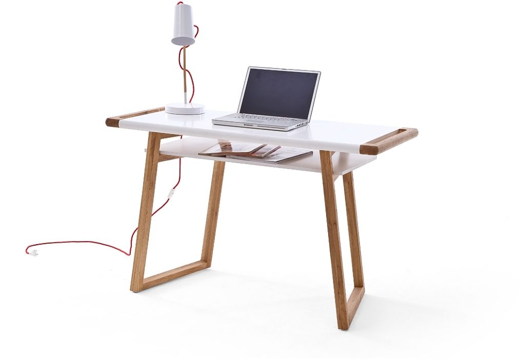 Schreibtisch TERAMO PC-Tisch weiß matt Lack Eiche geölt