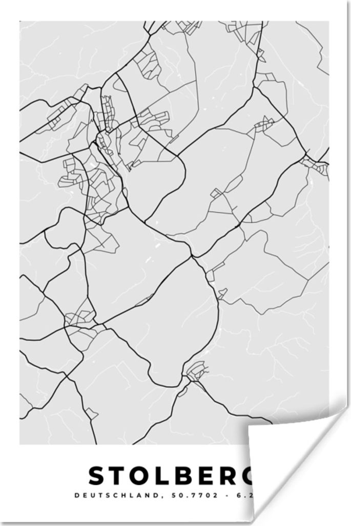 MuchoWow Poster Stolberg - Deutschland - Stadtplan - Karte 80x120 cm - Papierdruck