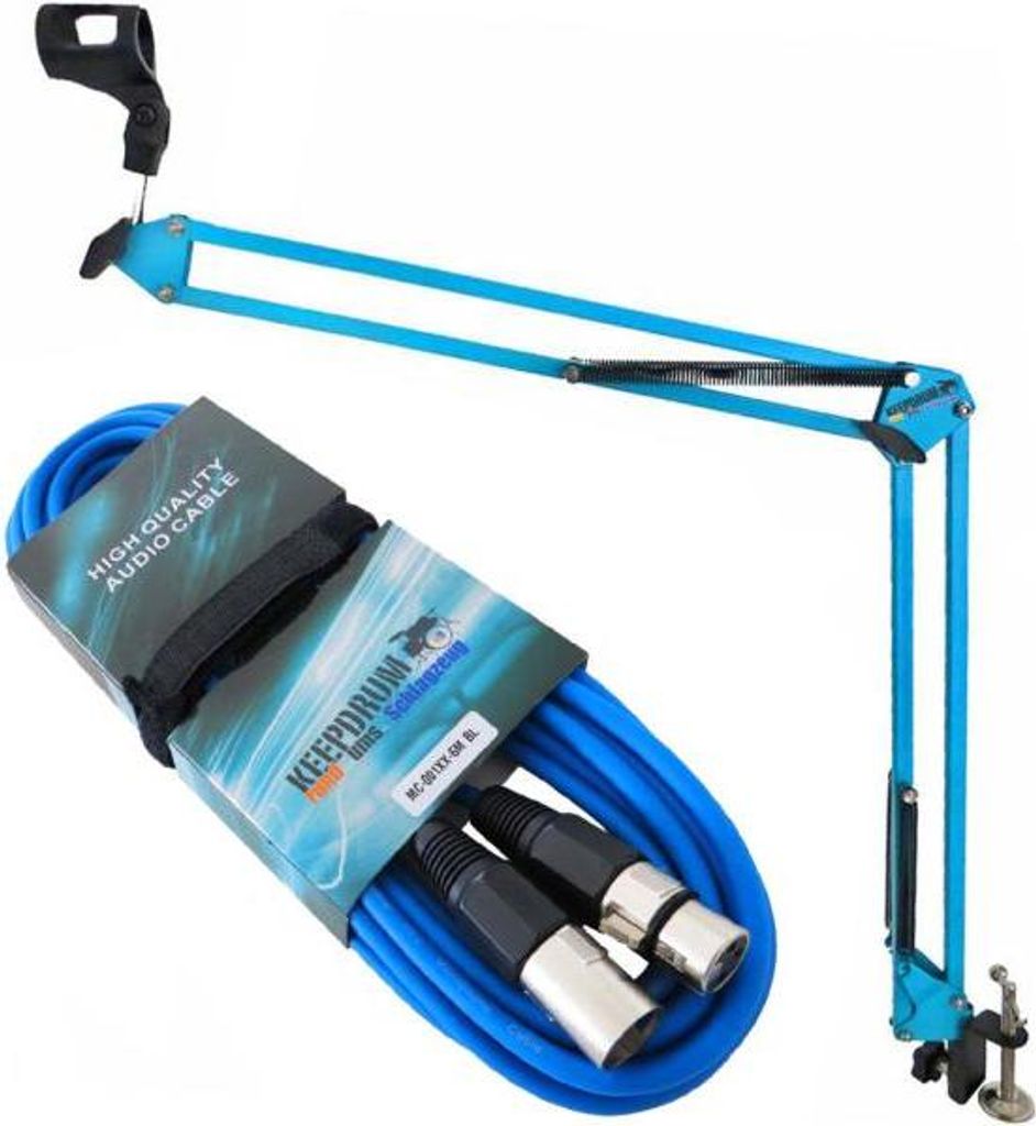 keepdrum NB35 BL Mikrofonarm mit Mikrofonkabel Blau