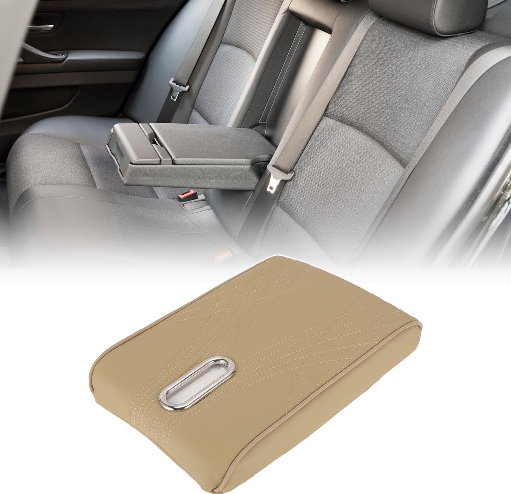 Center Console Kissen Pad mit Taschentuchbox 12,2"x7,87" Center Console Abdeckung Armlehne Sitzbox Abdeckung Kunstleder Beige