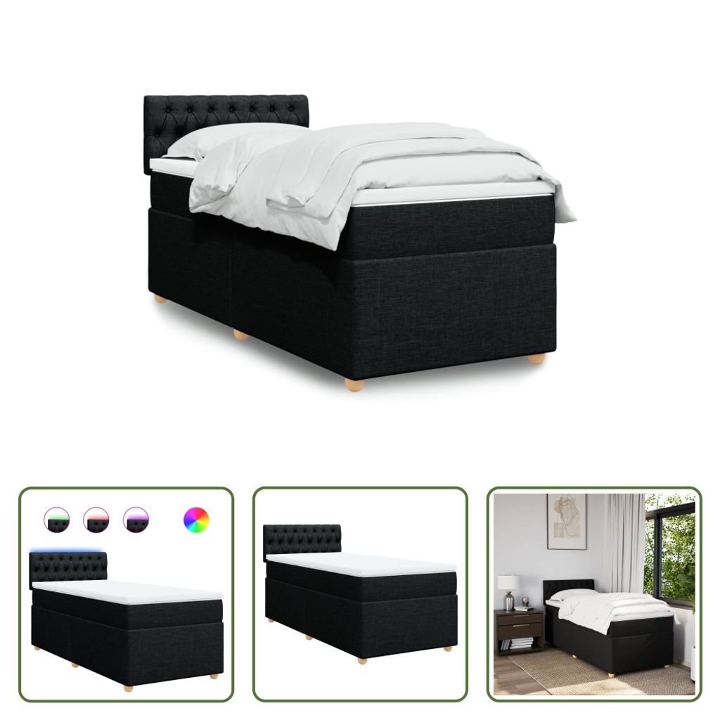 The Living Store Boxspringbett mit Matratze Schwarz 90x190 cm Stoff
