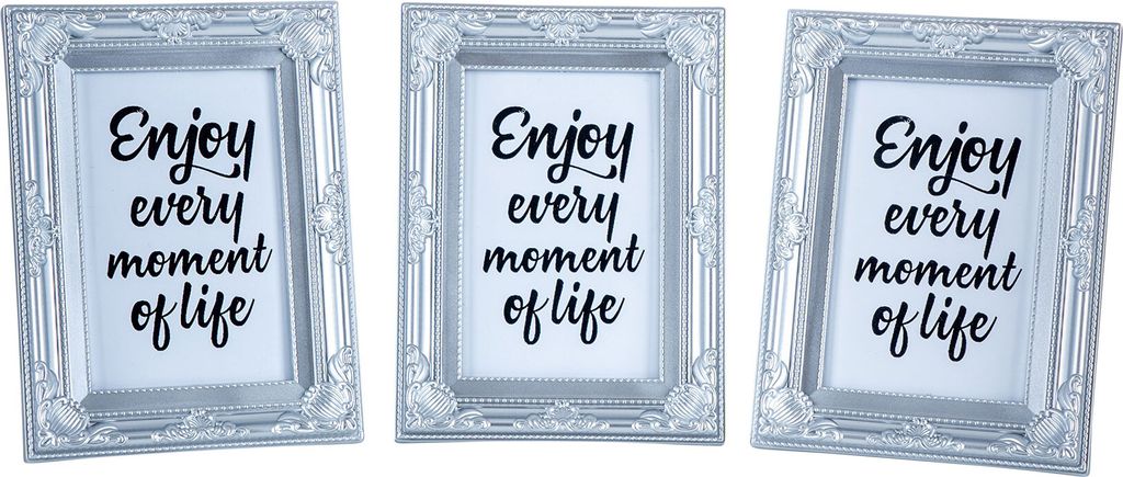 3er Set Fotorahmen 10x15 Silber Fotoaufsteller Barock Shabby Antik Deko Portrait