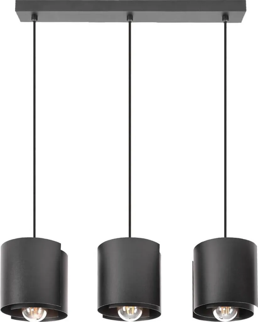 Suspension Noire HUGO 3 en Métal Mat avec Trois Prises E27 pour Loft