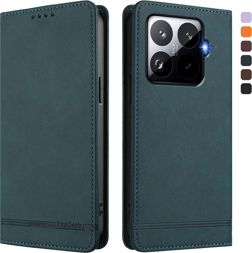 Hülle für Xiaomi 15T Pro, Retro Kunstleder Ständer Klapphülle mit Kartenfächer und Magnetische Grün