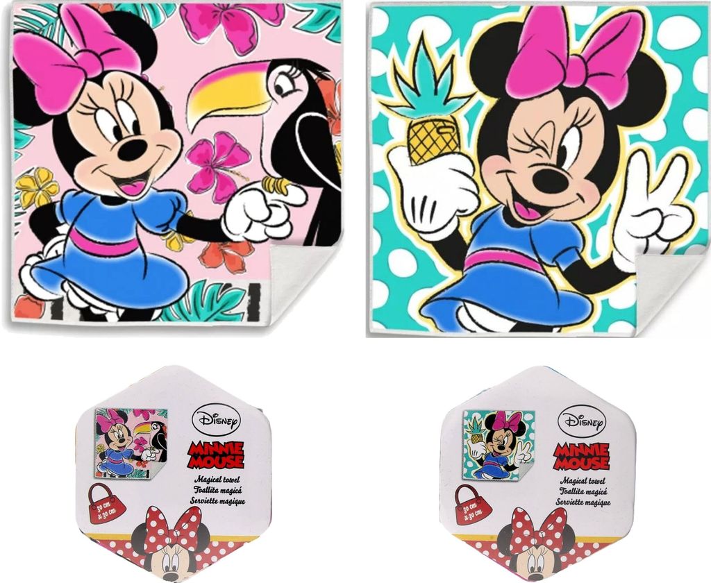 Minnie Mouse Zauberhandtuch Set für Kinder - 2-teilig, 30x30 cm, aus Baumwolle - Magische Handtücher für Mädchen & Jungen - Mitgebsel für Kind...