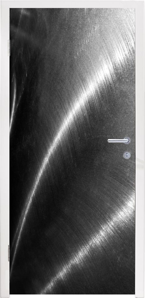 MuchoWow Türtapete Selbstklebende Türfolie Metalldruck - Silber - Schwarz - Weiß 90x215 cm Türposter Türaufkleber Klebefolie Türklebefolie ...