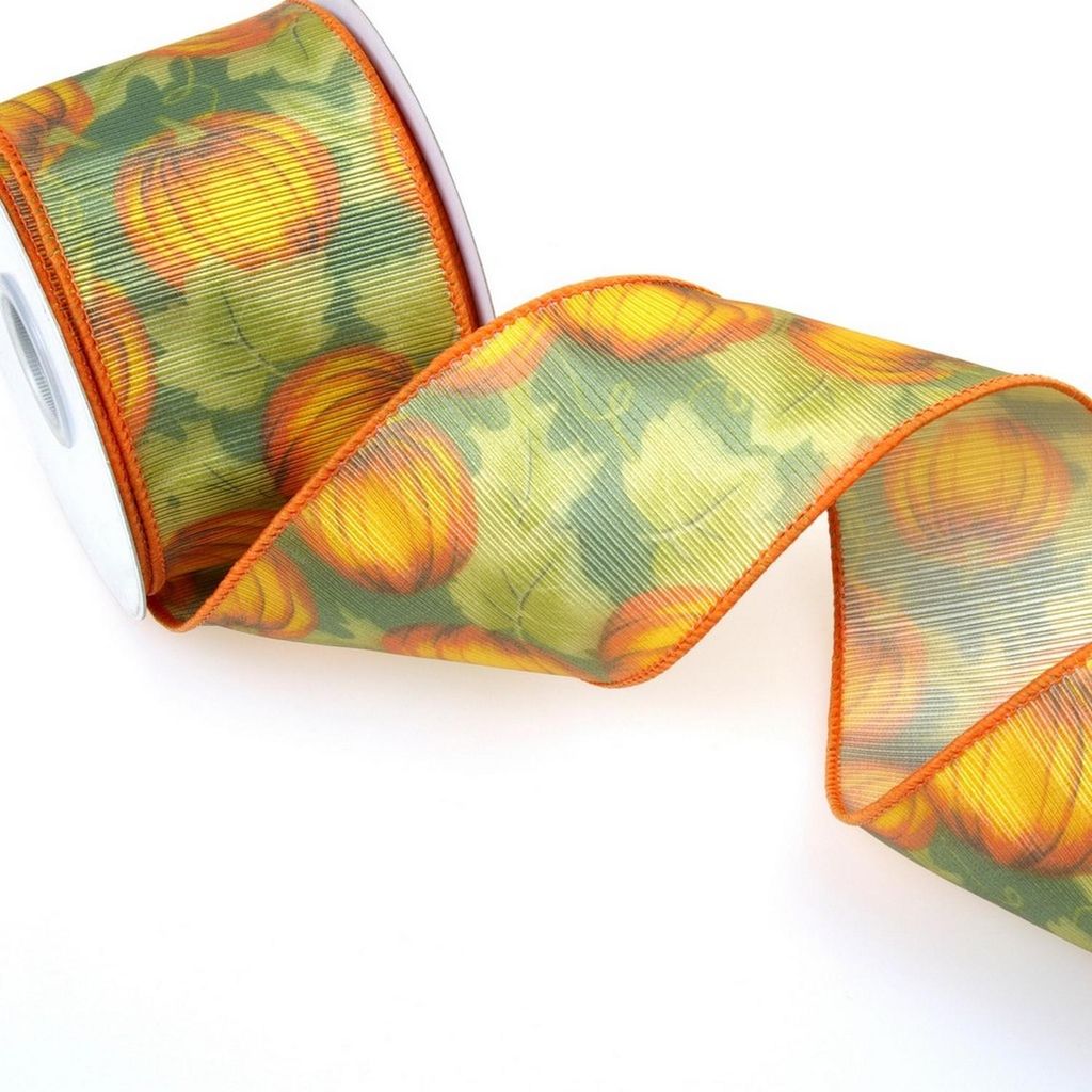 Herbstliches Dekoband "Kürbis" - mit Drahtkante - 65 mm - 9,1 m - 3157 8