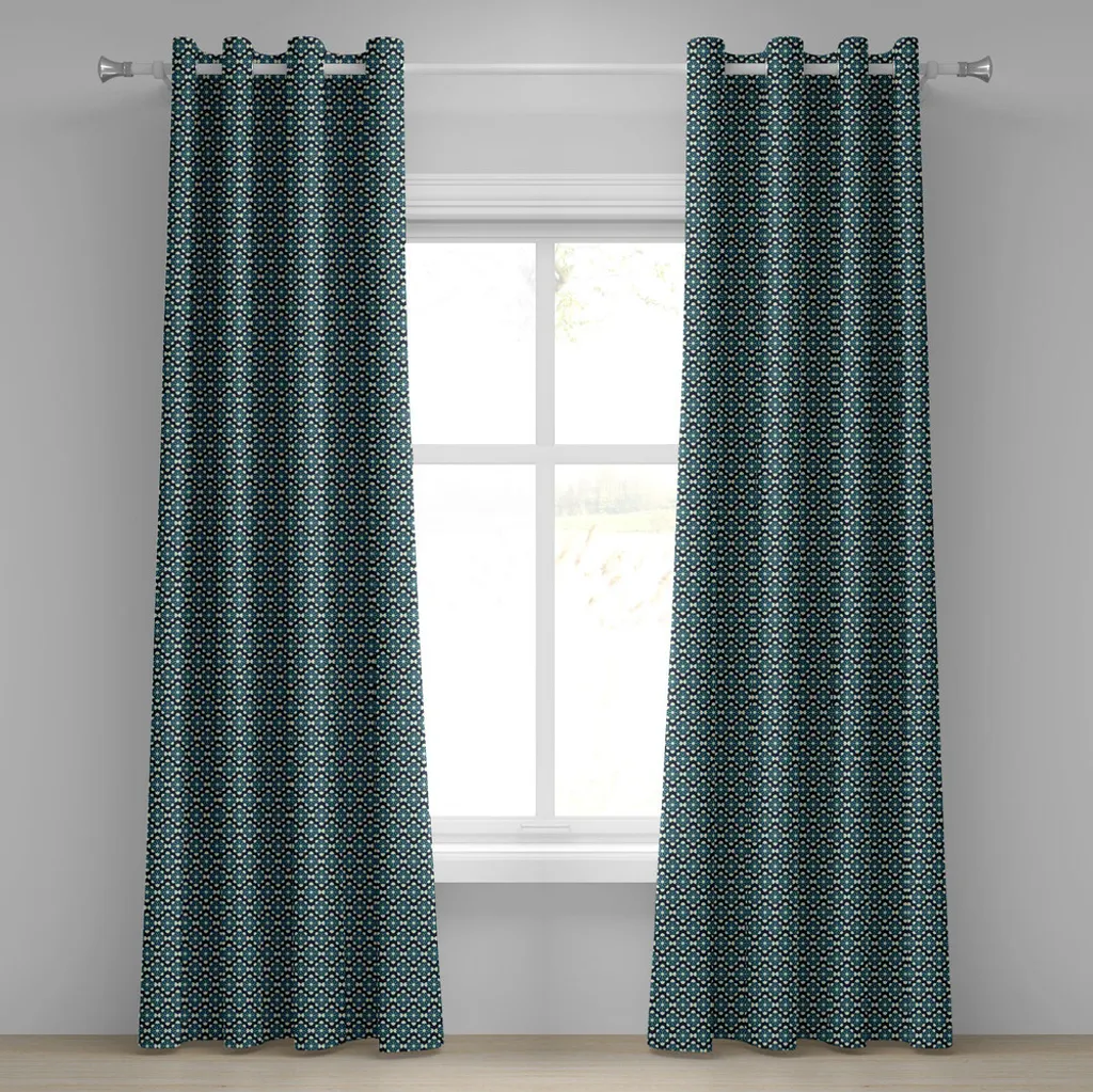 Rideau à œillets géométrique ABAKUHAUS 280x175 cm floral bleu crème noir