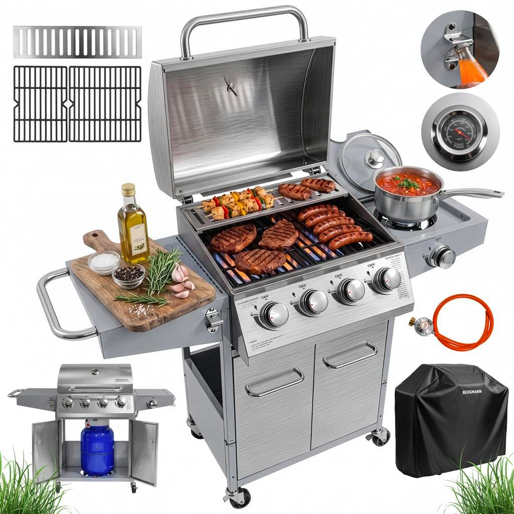 Grill gazowy ogrodowy 14,5kW BERGMANN NL004 5 palników stal Zdjęcie produktu 