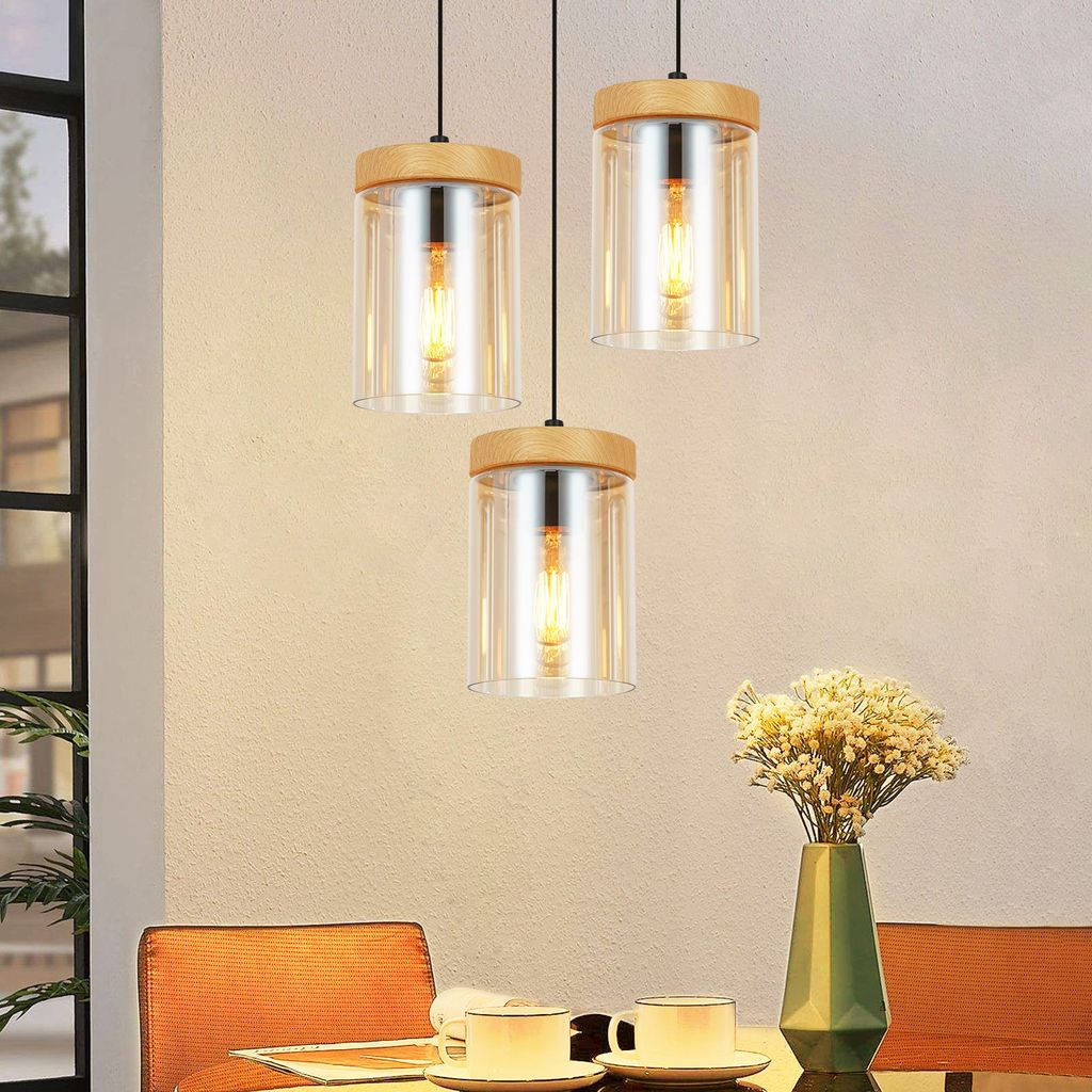 ZMH Pendelleuchte Esstisch Küchenlampe Hängend Hängelampe Wohnzimmer E27 Esstischlampe Schlafzimmer Hängeleuchte 3 Flammig Glas Vintage Pendell...