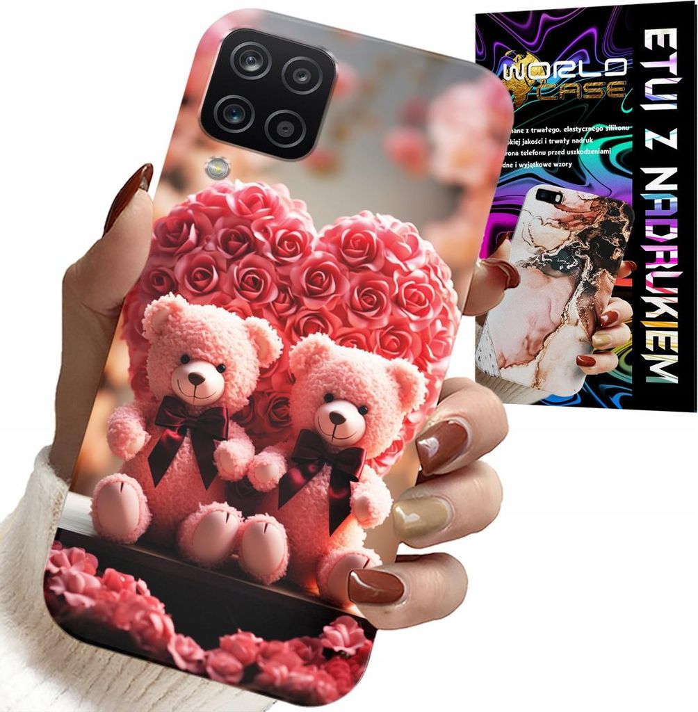 Gehäuse Für Samsung Galaxy A22 5G - Rose Teddybär Familie Herz + Glas