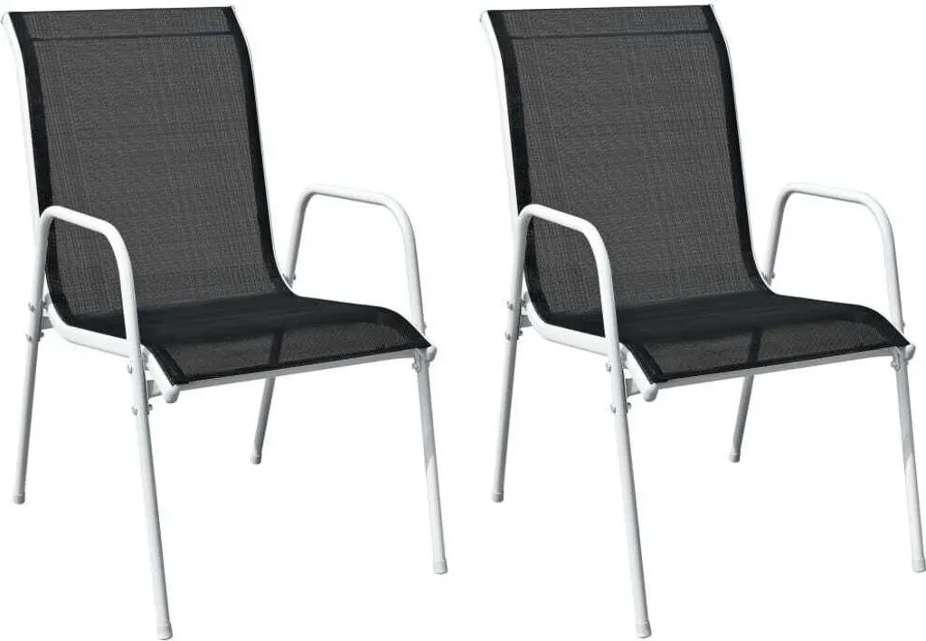 Sedie da Giardino Impilabili in Acciaio e Textilene Nero - Set 2 Pezzi