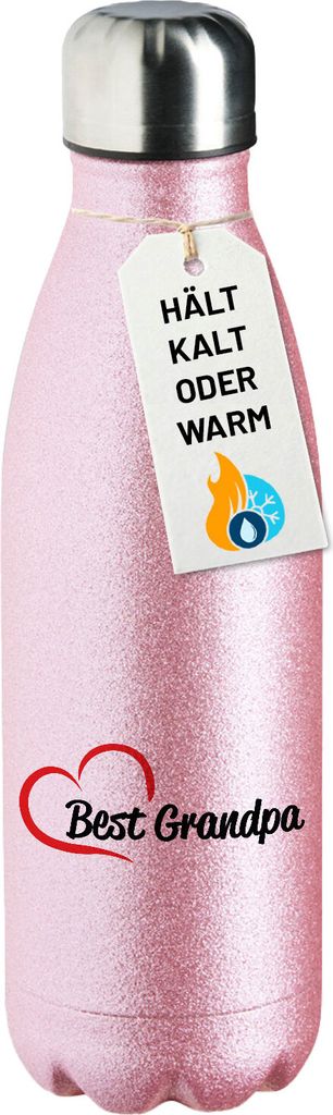 Huuraa Trinkflasche Best Grandpa Heart 500ml Pink Edelstahl Wasserflasche Trinkflasche Geschenkidee