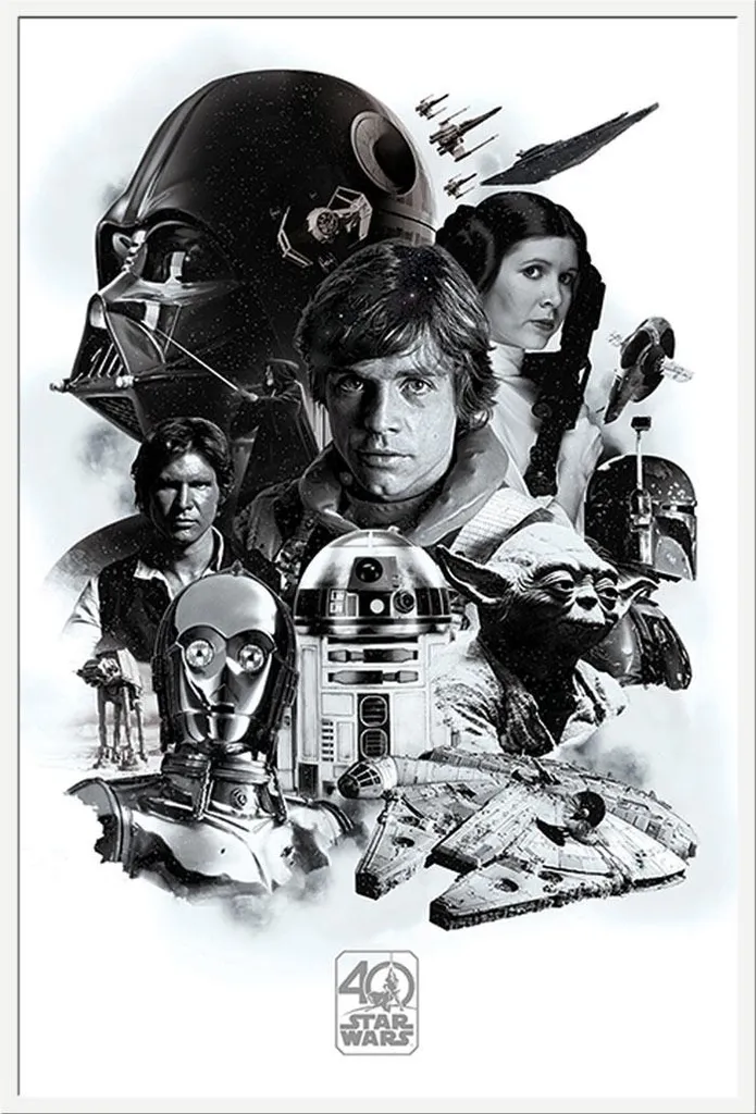 Décoration Murale Star Wars 40 ans, Affiche Montage et Cadre Blanc Shinsuke