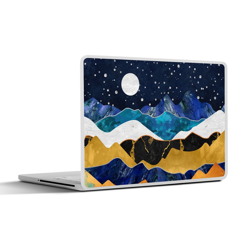 MuchoWow Laptop Aufkleber Sticker Cover Nacht - Gold - Marmor - Abstrakt - Landschaft - Berg 31x22.5 cm - Laptop-Deko