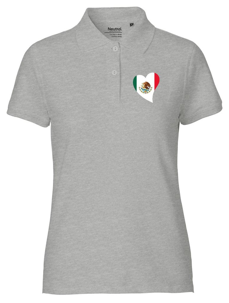 Huuraa Damen Polo Shirt Mexiko Flagge Herz XL Sport Grey Bio Baumwolle Fairtrade Poloshirt Geschenkidee