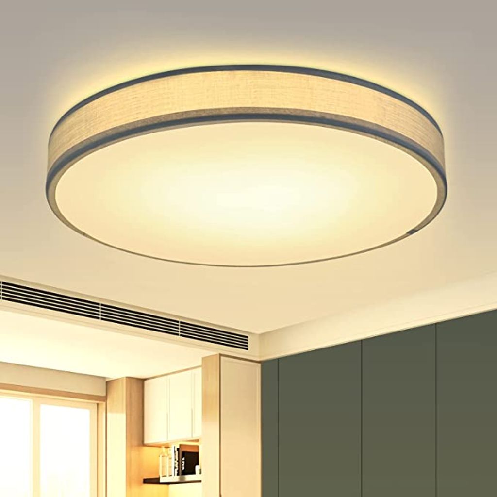 ZMH LED Deckenleuchte Wohnzimmer Rund Grün Moderne Stoff Schlafzimmerlampe 3000 K 12 W Warmweiße mit Stoffschirm für Küche Flur Durchmesser 30 cm