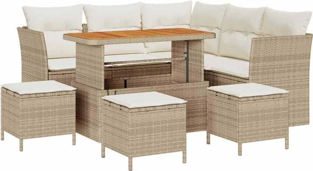 vidaXL Garten-Sofa-Set mit Kissen mit Speicher 9 pcs Beige und Creme