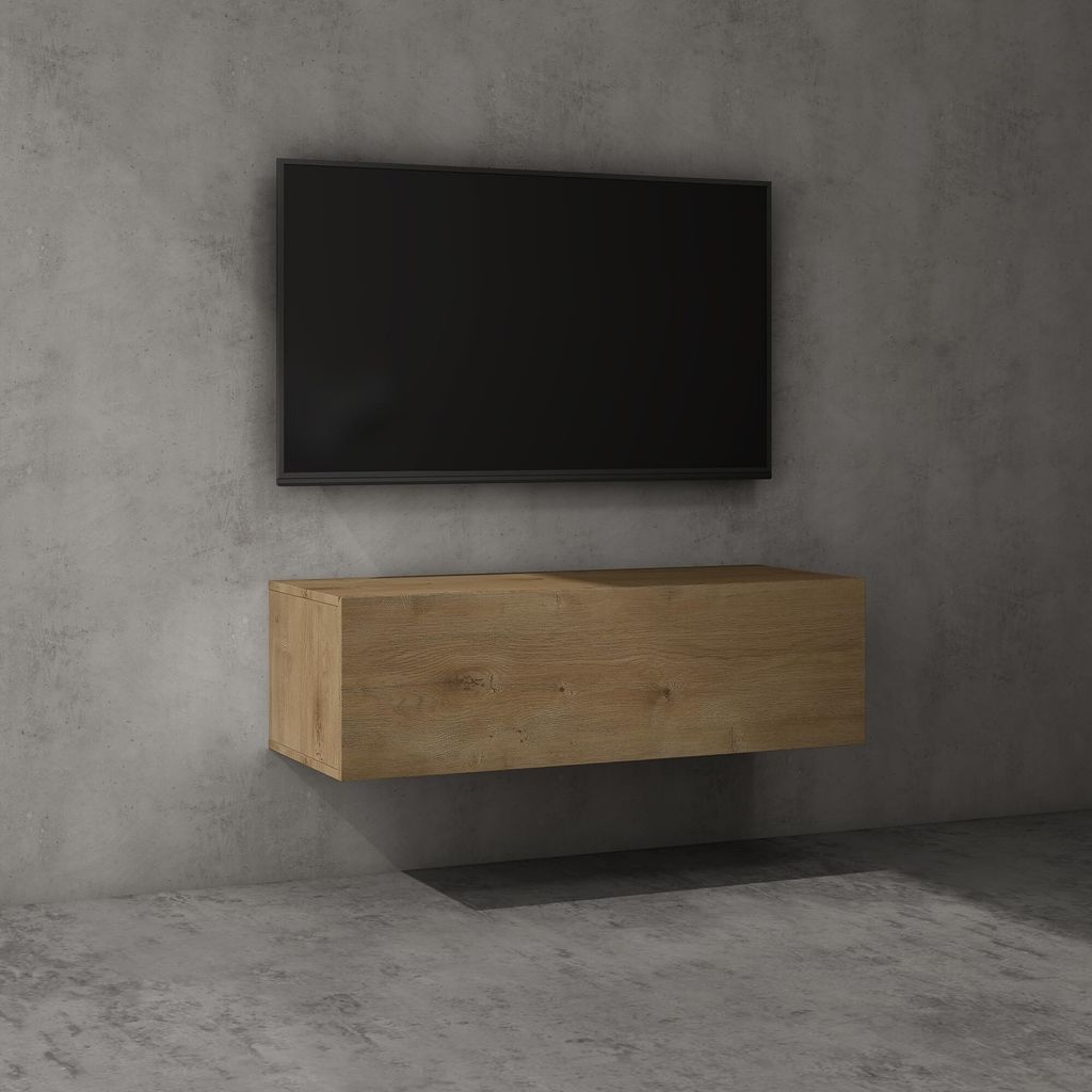 doporro Mobile Porta TV Sospeso 100 cm con Anta Marrone Immagine del prodotto 