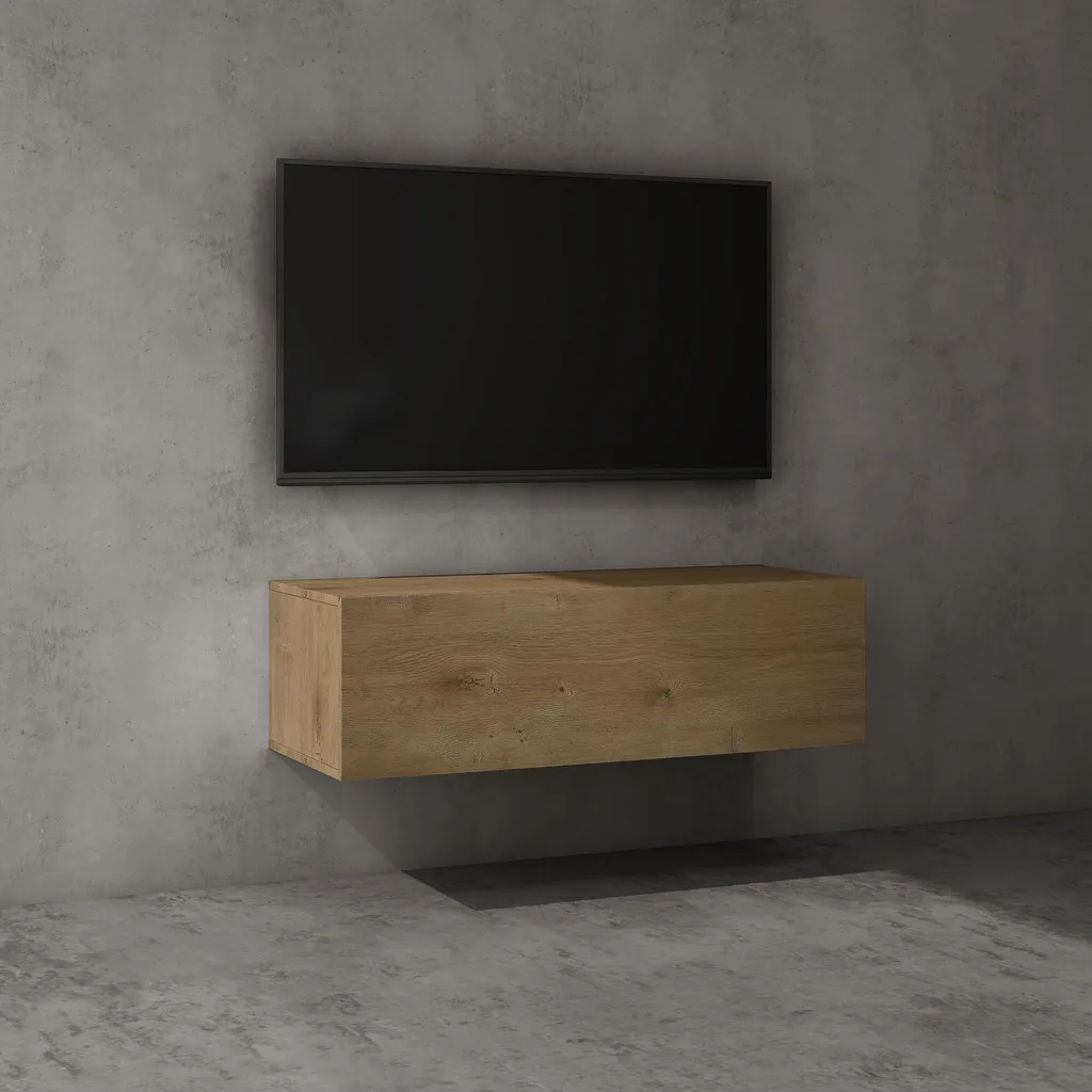 doporro Mobile Porta TV Sospeso 100 cm con Anta Marrone Chiaro, Credenza Bassa da Soggiorno Salotto, Madia Consolle per TV Fernsehschrank02