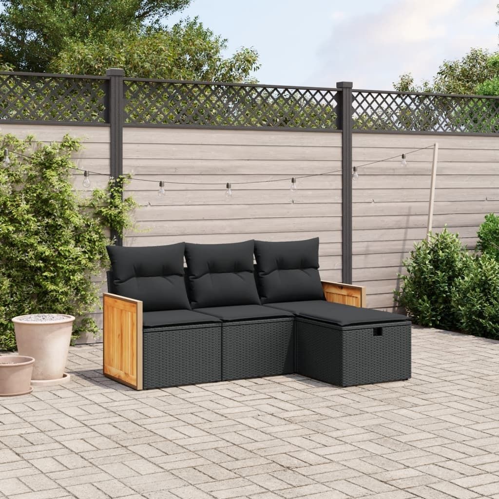 Maison Exclusive - 4-tlg. Garten-Sofagarnitur mit Kissen Schwarz Poly Rattan