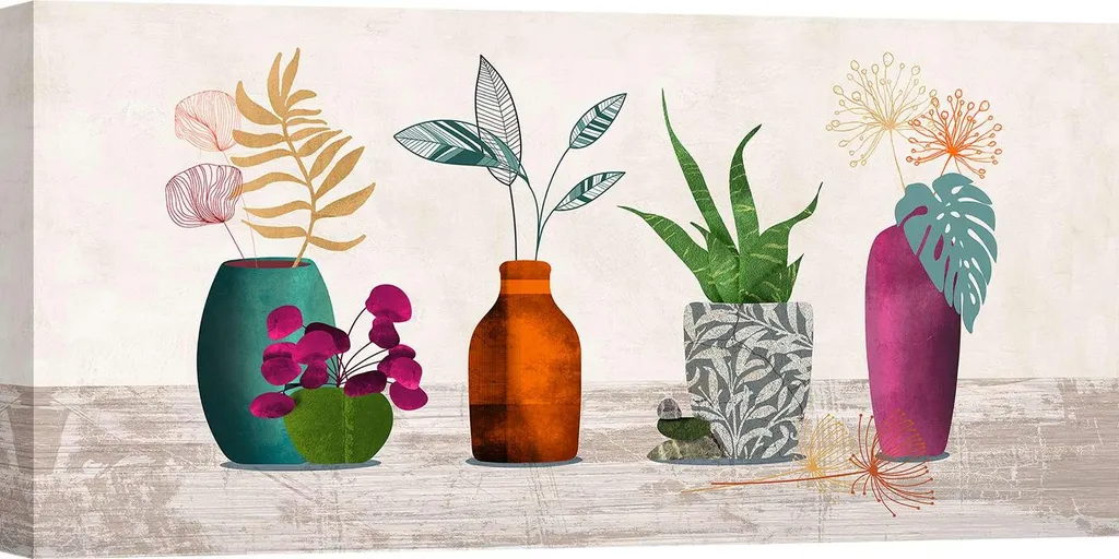 Décoration murale tableau toile fleurs Modern Ikebana 100x50 cm