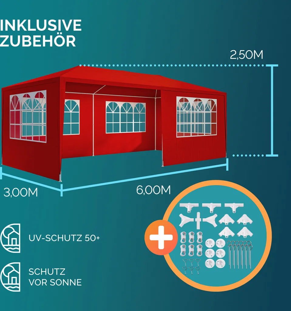Casaria Gazebo da Giardino 3x6m Protezione UV 18m² Idrorepellente 6 Pareti Tenda Feste Padiglione Tendone Giardino - 5