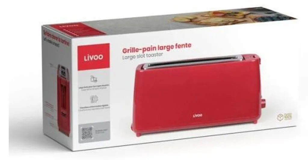 Grille-Pain Puissant 900W Thermostat 7 Niveaux LIVOO DOD168RC Coloris Rouge