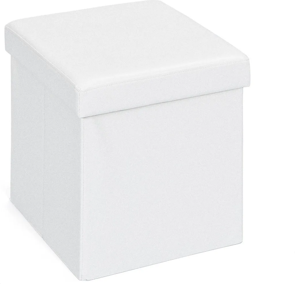 Pouf de rangement pliant Sanne en tissu blanc avec couvercle amovible