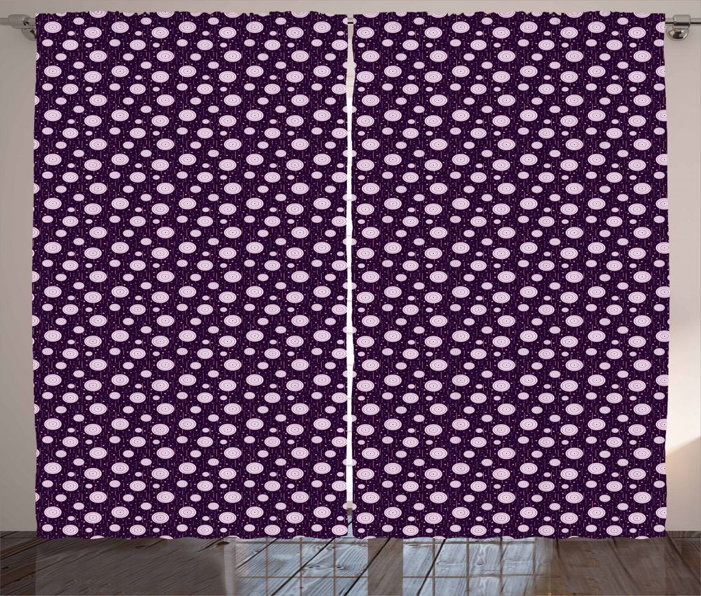ABAKUHAUS Retro Rustikaler Vorhang, Kreis-Punkte Short-Linien, Wohnzimmer Universalband Gardinen mit Schlaufen und Haken, 280 x 245 cm, Dark Purple...