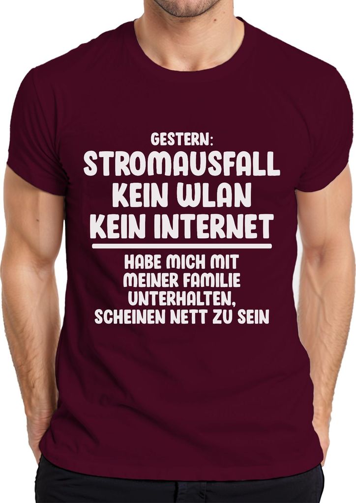 Stromausfall kein WLAN kein Internet Offline Gamer Humor Spaß Herren T-Shirt, Burgundy, M