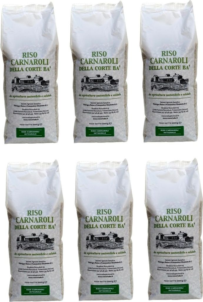 Italienischer Vollkorn-Carnaroli-Reis, von Natur aus glutenfrei, reich an Ballaststoffen, Schutzatmosphärenverpackung, 6 x 1 kg Packung, 6x1kg