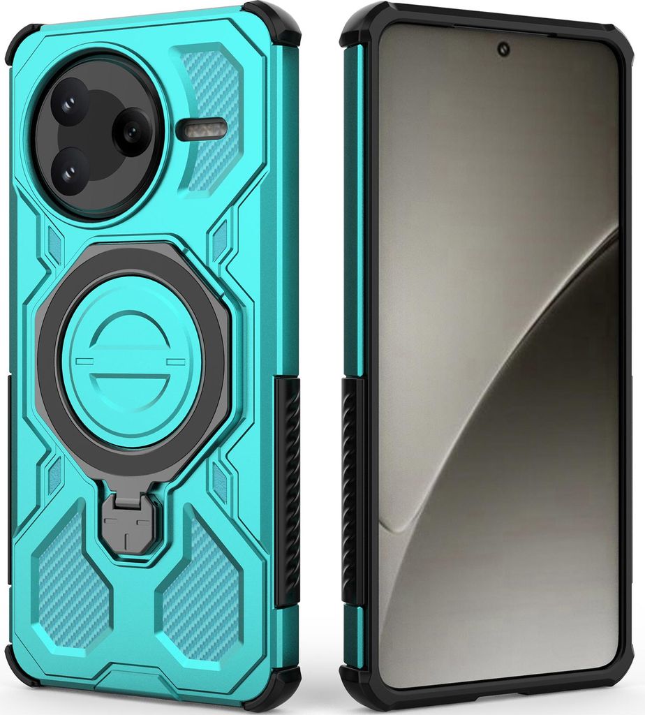 Robuste Handyhülle für Xiaomi Poco F7 Pro/Redmi K80 mit Ringhalter Ständer Stoßfest, Magnetisch, Dual-Layer Schutz Türkis
