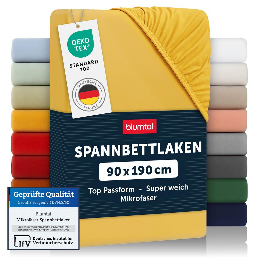 Blumtal Spannbettlaken 90x190 cm – Atmungsaktives Mikrofaser Bettlaken in Spicy Mustard – Weiches Spannbetttuch für Matratzen bis 25 cm