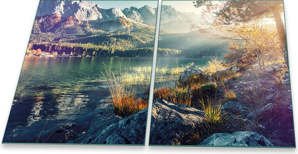 Herdabdeckplatten Glaskeramik Spritzschutz Glas Universal 2-Teilig 2x40x52 Landschaft