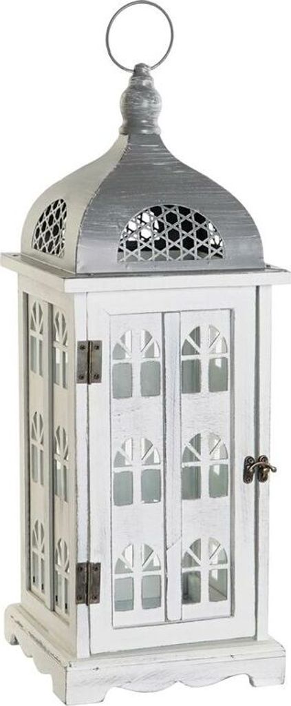 Laterne DKD Home Decor Antiker Finish Weiß Grau Holz Kristall Mediterraner 19 x 19 x 51 cm