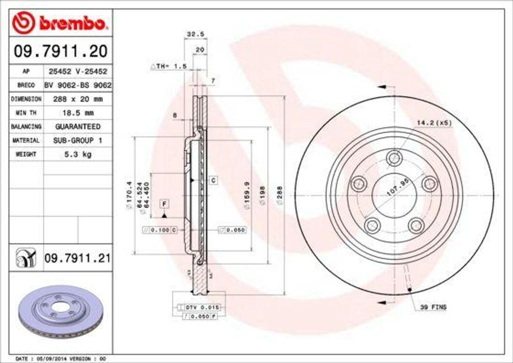 BREMBO 09.7911.21 Bremsscheibe OE JLM20802 kompatibel mit XJ, S-Type