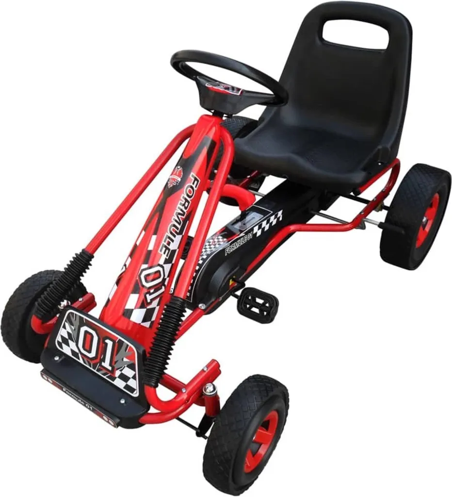 Voiture à pédales Go Kart rouge - Véhicule de loisir plein air 96x60x56