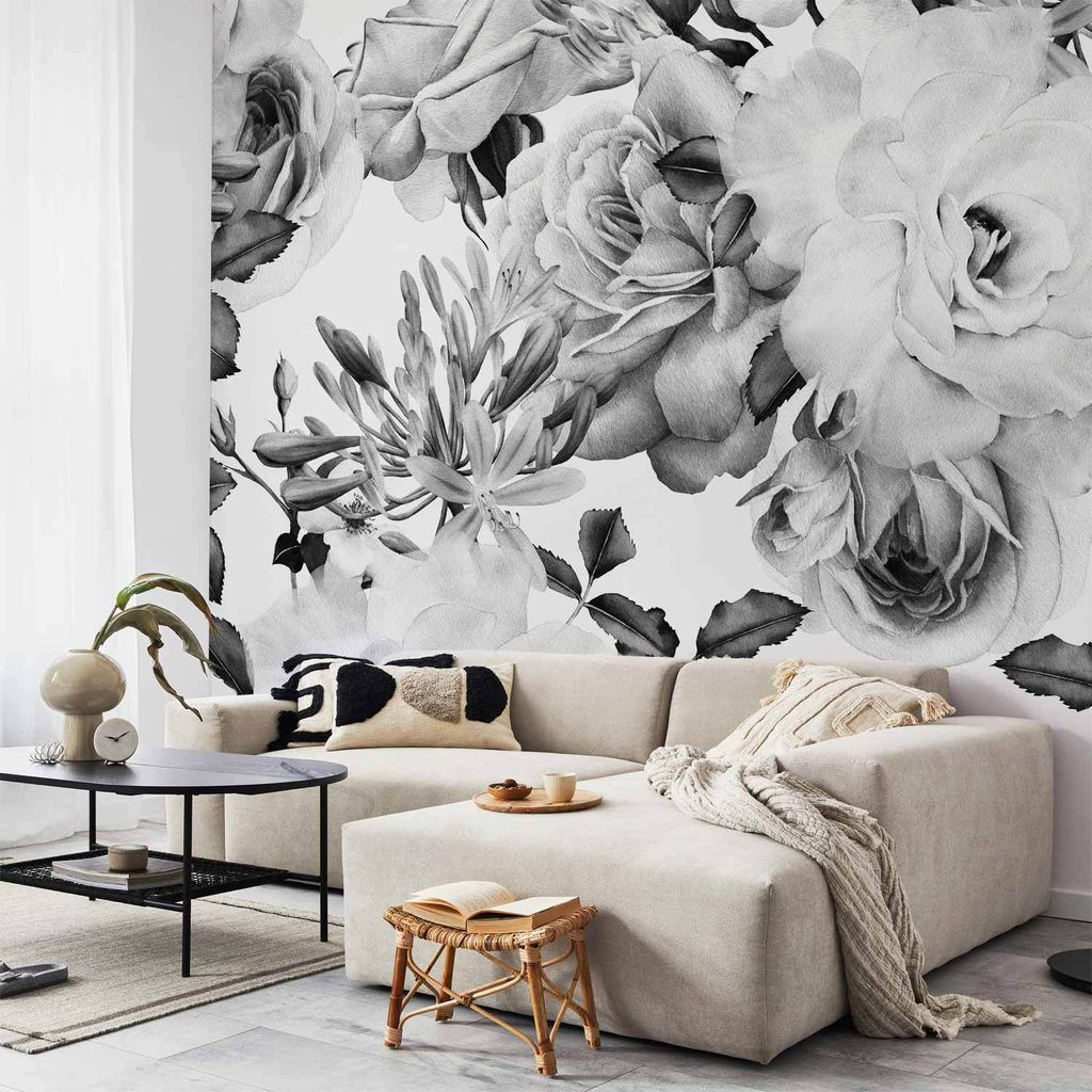 Vlies Fototapete - Sentimental Garden (Black and White) 400x280 cm Blumen b-B-0379-a-b