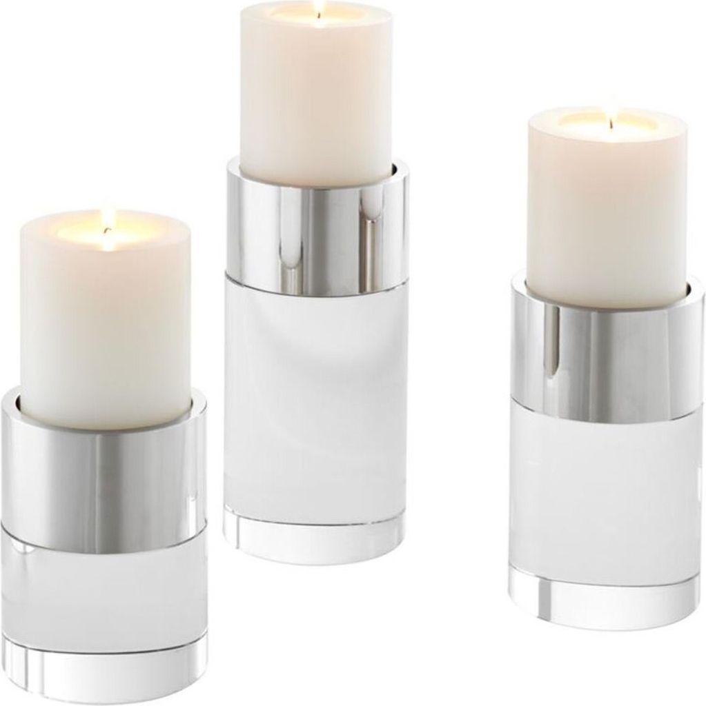 Casa Padrino Luxus Kristallglas Kerzenhalter Set Silber - Wohnzimmer Deko
